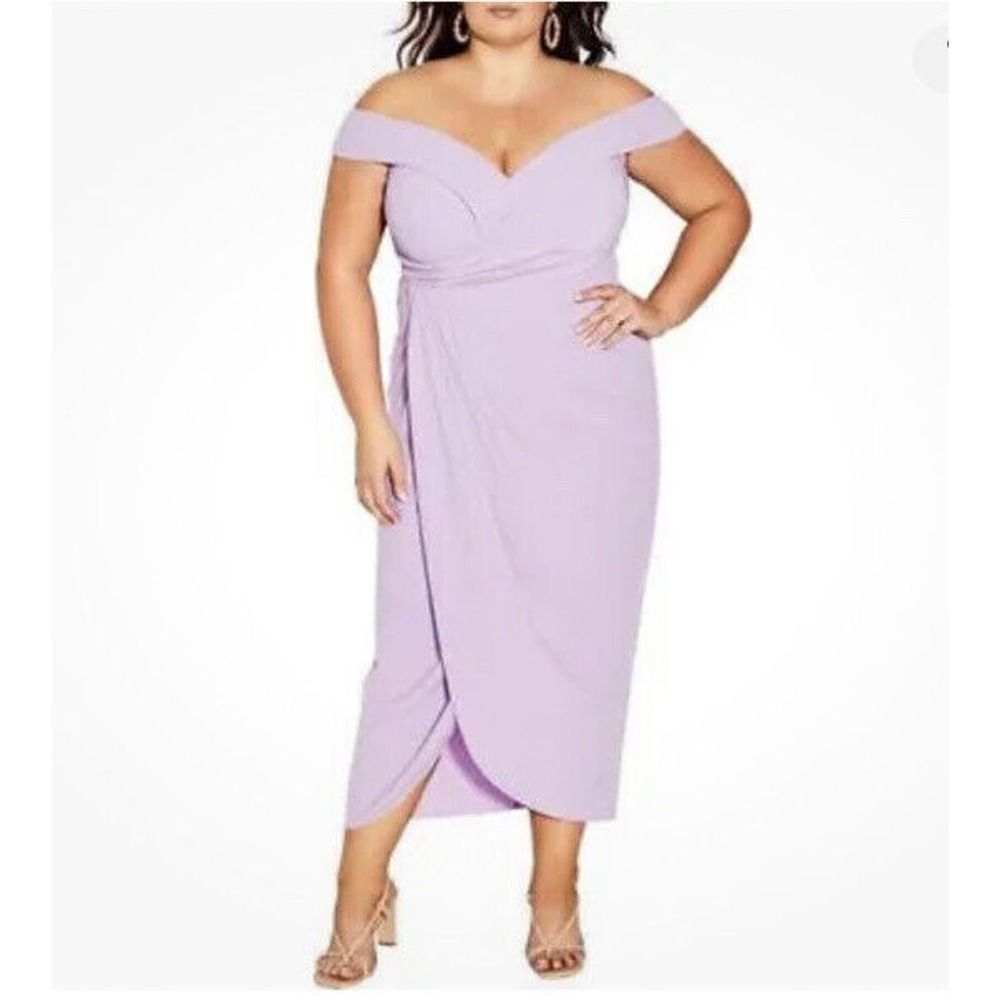 New City Chic Ripple Love Off Shoulder Maxi Dress Lilac Purple Plus Size XL, 22